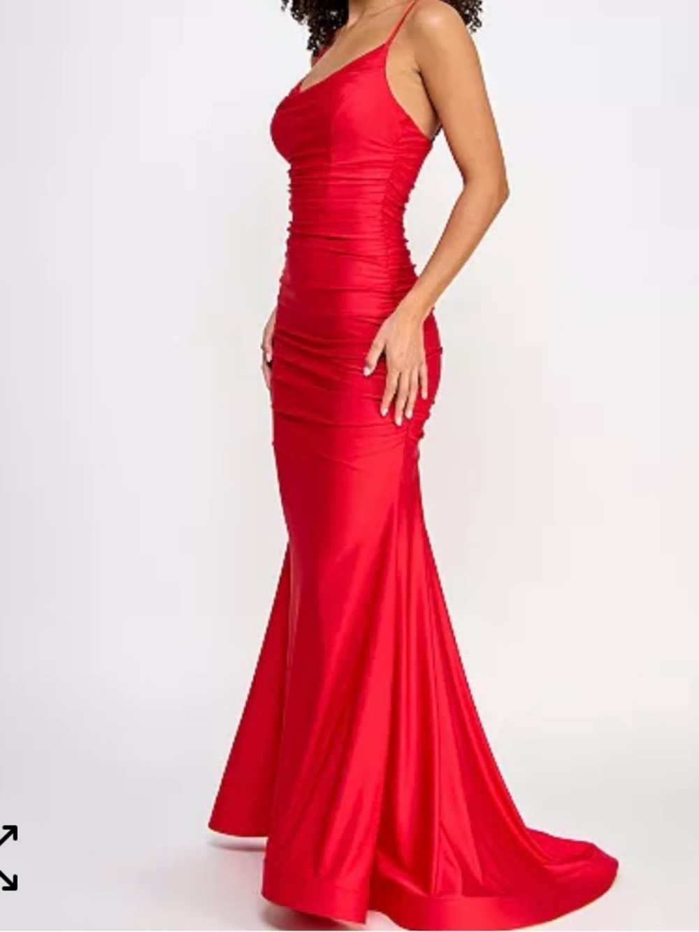 B Darlin Red Ruched Spaghetti-Strap Mermaid Gown